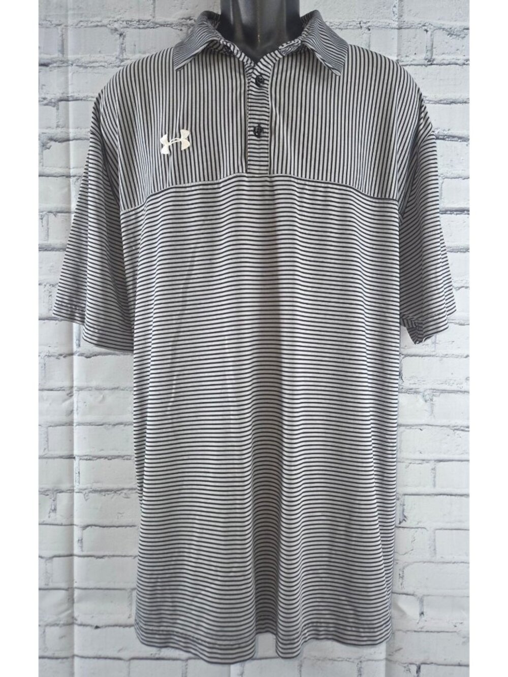 Under Armour Mens HeatGear Navy Striped Polo Shirt 2XL Loose Fit